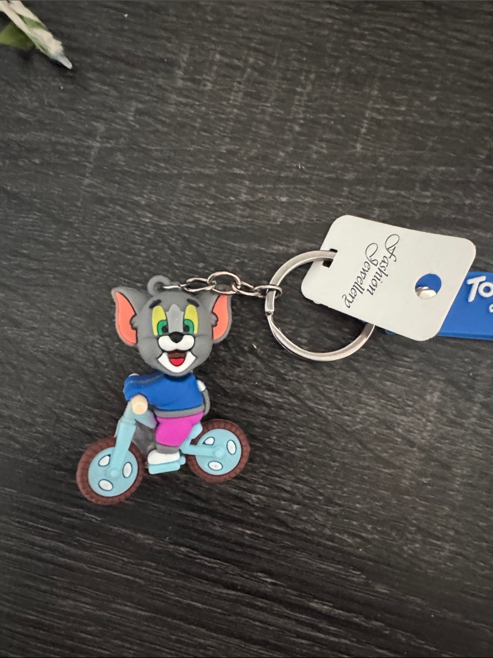 Grey Tom on Scooter Keychain - Grey/Blue/Pink